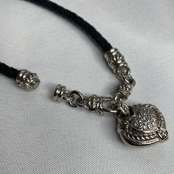 Judith Ripka Sterling Silver leather cord heart Diamonique necklace - Picture 6 of 6